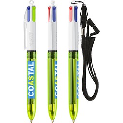 BIC® 4 Colours® Fluo mit Lanyard-Kugelschreiber Transparentes Gelb