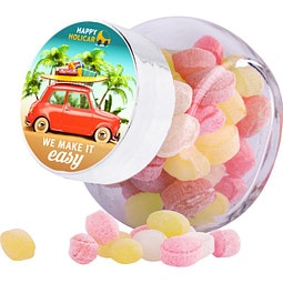 Bonbonglas Mini, Papier-Etikett, Mini Bonbons Fruchtmix, inkl. Druck