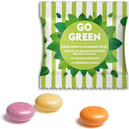 Double mentos, 5,6 g, mentos Fruit, weiße kompostierbare Folie, inkl. Druck