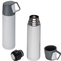 Edelstahl-Vakuum-Isolierkanne mit Trinkbecher, 500 ml, weiss