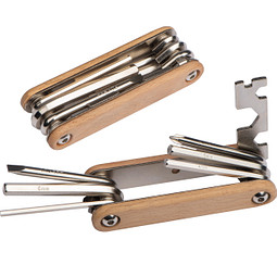 Fahrradwerkzeug mit Holzschalen, beige