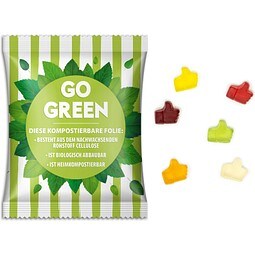 Fruchtgummi Standardformen, 15 g, Daumen hoch, transparente kompostierbare Folie, inkl. Druck