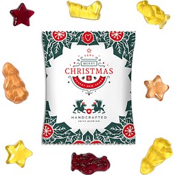 Fruchtgummi Vegan Weihnachtsedition, Folie weiß, inkl. Druck