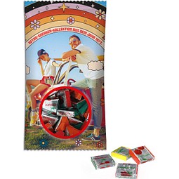 Fruchtkaramellen im Werbetütchen, 100 g, Verbundsfolie weiß, inkl. Druck