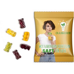 Fruchtsaftbärchen im Werbetütchen, 10 g, Folie weiß, inkl. Druck