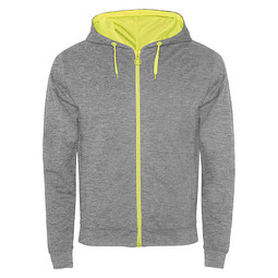 Fuji Kaputzensweatjacke Unisex, heather grau / Fluor Yellow, S