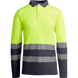 Sicherheits-Langarm-Poloshirt, L, Grau/Neon-Gelb