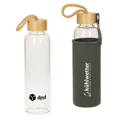 Glasflasche Bamboo mit Hülle, 550 ml, transparent