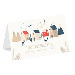 Grußkarte Weihnachten, Motiv Weihnachtsdorf, Danke an Partner