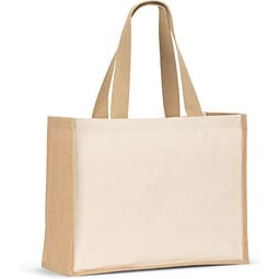 HELSINQUE. Tasche aus Canvas (320 g/m²), mit Boden und Seiten aus laminierter Jute (350 g/m²) in Naturtönen, Natur