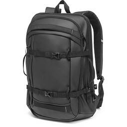 KAMPALA. Laptop-Rucksack aus 900D hochdichtem recyceltem Polyester mit wasserdichter Beschichtung und 210D Futter aus recyceltem Polyester 17'3", Schwarz