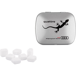 Klapp Dose, Traubenzuckerquadrate, inkl. Druck, matt-silberne Dose