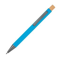 Kugelschreiber aus Aluminium mit Bambusdrücker  , hellblau