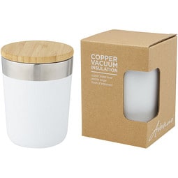 Lagan 300 ml Kupfer-Vakuum Isolierbecher mit Bambusdeckel, weiss