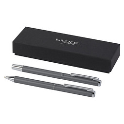 Lucetto Geschenkset mit Kugelschreiber und Tintenroller aus recyceltem Aluminium, grau