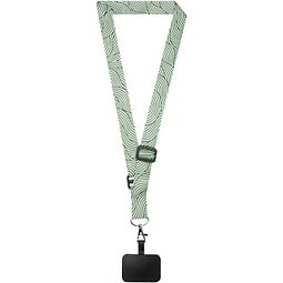 Lyra Verstellbares Lanyard aus RPET mit Telefonhalterung und Sublimationsdruck, schwarz