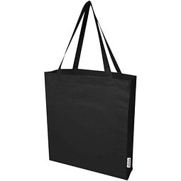 Madras 140 g/m² Baumwoll Tragetasche mit Seitenfalten aus GRS recycelter Baumwolle, schwarz