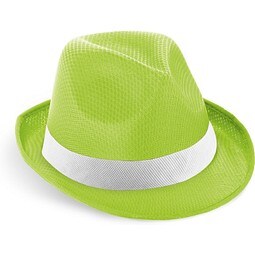 MANOLO POLI. Hut aus PP mit weißen Band aus Polyester, Hellgrün