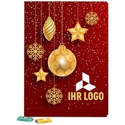 Marken Wand Adventskalender, Alpenmilch-Schokotäfelchen, Christbaumkugeln Gold