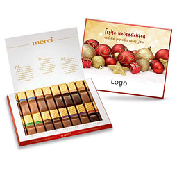 Merci Schokolade, Weihnachten gold / rot