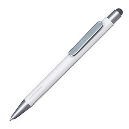 Metall-Touchkugelschreiber Rava Soft SILVER, blaue Mine, weiß