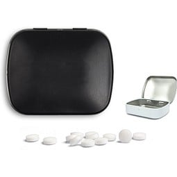 Mini Nostalgiedose, 20 g, zuckerhaltige Pfefferminztabletten, schwarz-matt, ohne Druck