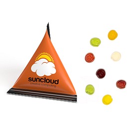 Mini Tetraeder Fruchtgummi, 10 g, @-Zeichen, Folie transparent, inkl. Druck