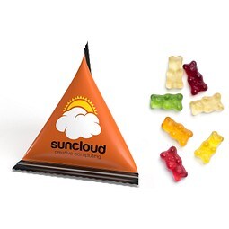 Mini Tetraeder Fruchtgummi, 10 g, Gummibärchen, Folie transparent, inkl. Druck