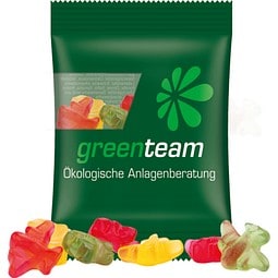 Minitüte 15 g, kompostierbare Folie transparent, Trolli Fruchtgummi Flugzeuge, inkl. Druck