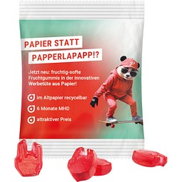 Minitüte Sonderform, 15 g, recyclingfähiges Papier, weiß, Fruchtgummi , 10 % Fruchtsaftanteil, inkl. Druck