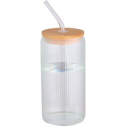 Mirage 500 ml einwandiges Glas aus Borosilikatglas mit Bambusdeckel, transparent