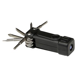 Octo 8-in-1 Schraubenzieher-Set aus recyceltem RCS Kunststoff mit Taschenlampe, schwarz