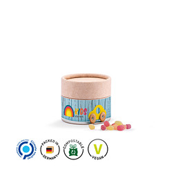 Papierdose Eco Mini, Fruchtmix Bonbons, inkl. Druck