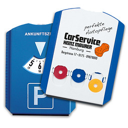 Parkscheibe mit Eiskratzer und Chips, blau