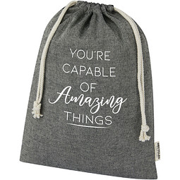 Pheebs 150?g/m2 GRS Zuziehbeutel aus Recyclingbaumwolle groß 4 l, heather schwarz