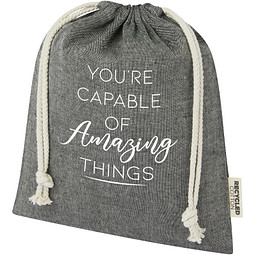 Pheebs 150?g/m2 GRS Zuziehbeutel aus Recyclingbaumwolle mittel 1,5 l, heather schwarz