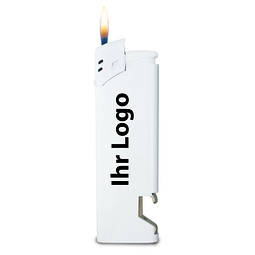 Piezo-Feuerzeug mit Flaschenöffner, weiß