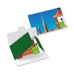 POLYCLEAN rPET Displaytuch 20x20 cm im Papieretui , weiss / individuell