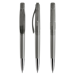 prodir® Druckkugelschreiber DS 2 mit polierter Metallspitze, blaue Mine, hellgrau transparent