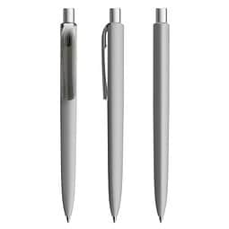 prodir® Druckkugelschreiber DS8 Soft Touch PRR Push, blaue Mine, delfingrau/silber satiniert