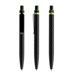 prodir® Druckkugelschreiber QS01 PQS Push, blaue Mine, kohlschwarz/schwarz satiniert/gelbgrün
