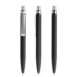 prodir® Druckkugelschreiber QS03 PMS Push, blaue Mine, schwarz/silber satiniert