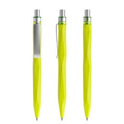prodir® Druckkugelschreiber QS20 Soft Touch PRS Push, blaue Mine, gelbgrün/silber satiniert