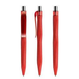prodir® Druckkugelschreiber QS20 Soft Touch PRT Push, blaue Mine, rot/silber poliert