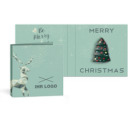 Rausch Plantagen Schokoladen-Figuren in Klappkarte klein, Weihnachtsbaum, inkl. Druck