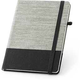 ROUSSEAU. A5-Notizbuch aus Strohfaser und Baumwoll-Canvas mit linierten Seiten, Schwarz
