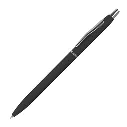 Schlanker, gummierter Kugelschreiber, schwarze Mine, schwarz