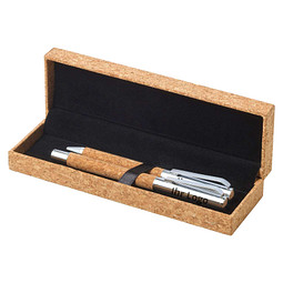 Schreibset York aus Kork/Metall, blaue Mine, braun