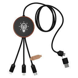SCX.design C40 5-in-1 Ladekabel aus rPET mit 10W Ladepad und Leuchtlogo, holz