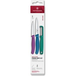 Swiss Classic, Gemüsemesser mit I-Schäler, 3tlg, grün/violett/blau